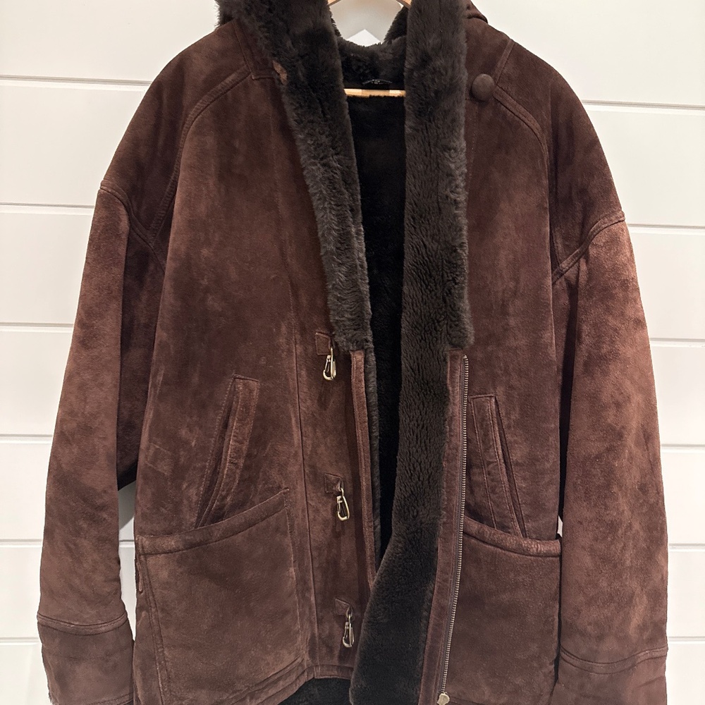 Brown Leather Jacket with Fur Trim